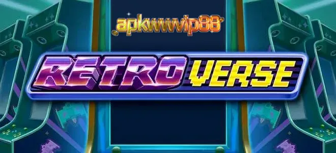 Tampilan visual mesin slot RetroVerse dengan nuansa arcade neon yang cerah.